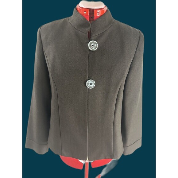 PERCEPTIONS PETITE Size 8 8P Brown 2 Button Blazer Shoulder Pads Long Sleeve - Picture 1 of 11